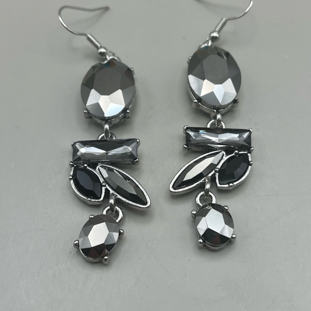 Elegant Silver with Crystals Dangle Earrings
